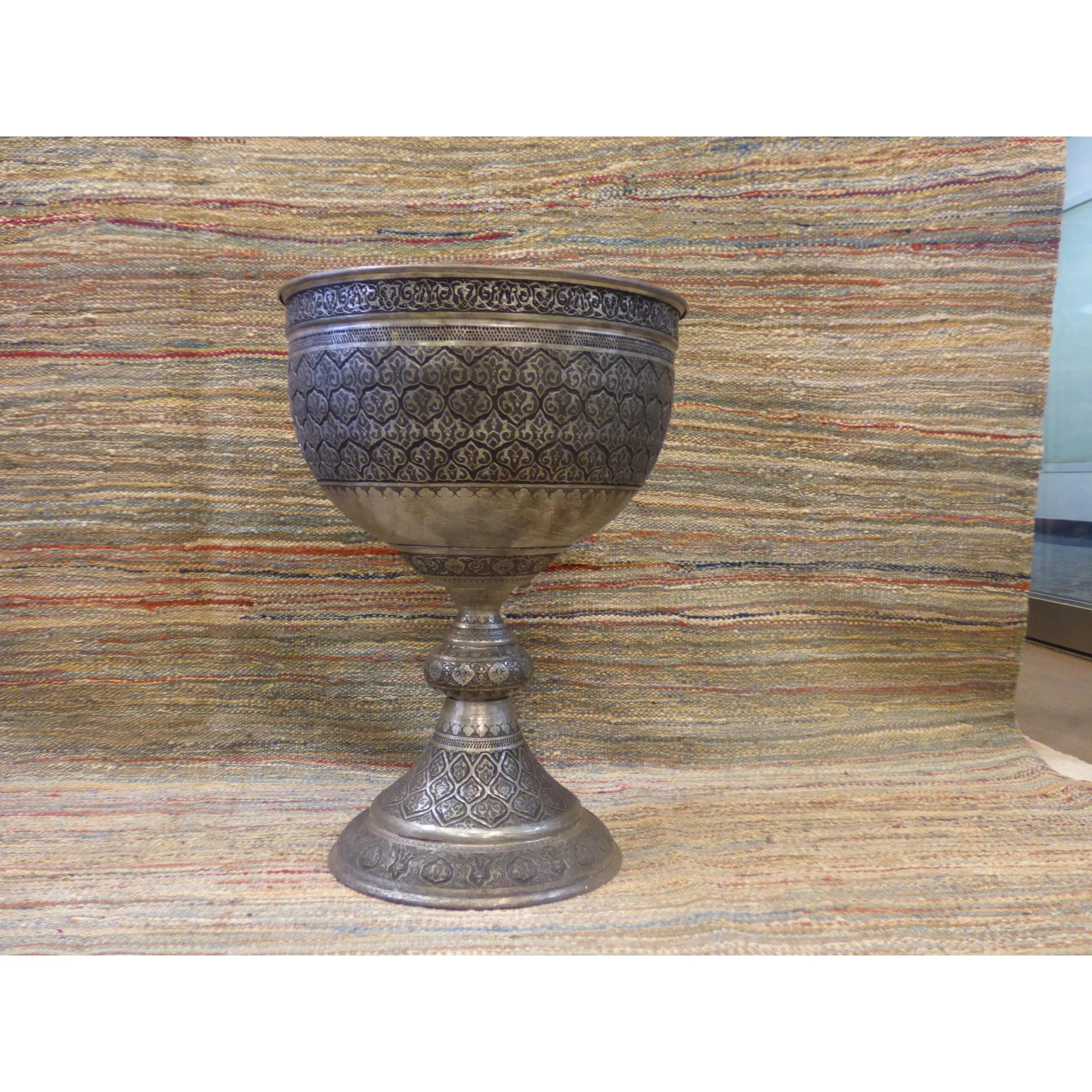 Authentic Art Antique Persian Engraved Brass Vase Ghalamzani 20" X 14" Abcca0109